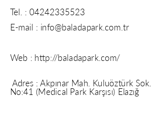 Baladapark Hotel & Spa iletiim bilgileri